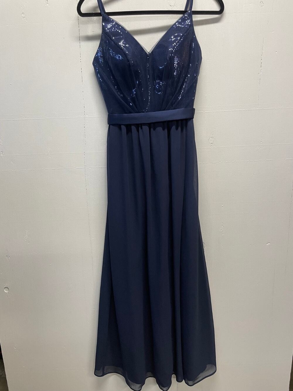 White Vera Wang Women's Long Formal Dress Size 0 Navy Spaghetti Straps Boning